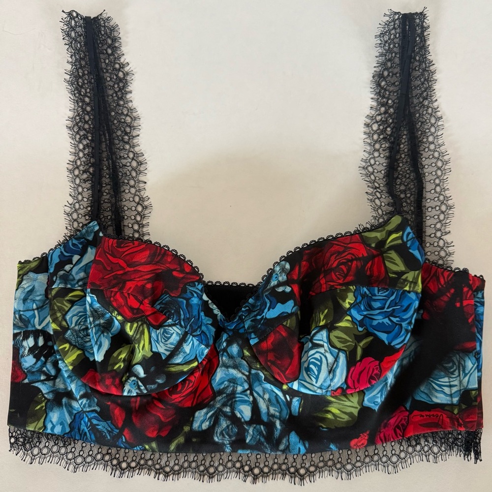 Versace Multicolor Floral Lace Bustier Top
